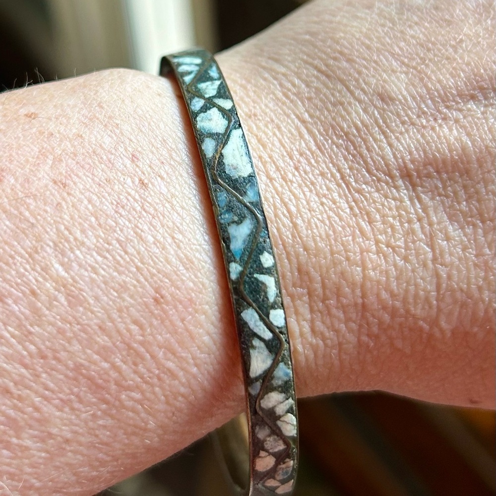 Brass with Turquoise Inlay Bangle Bracelet
